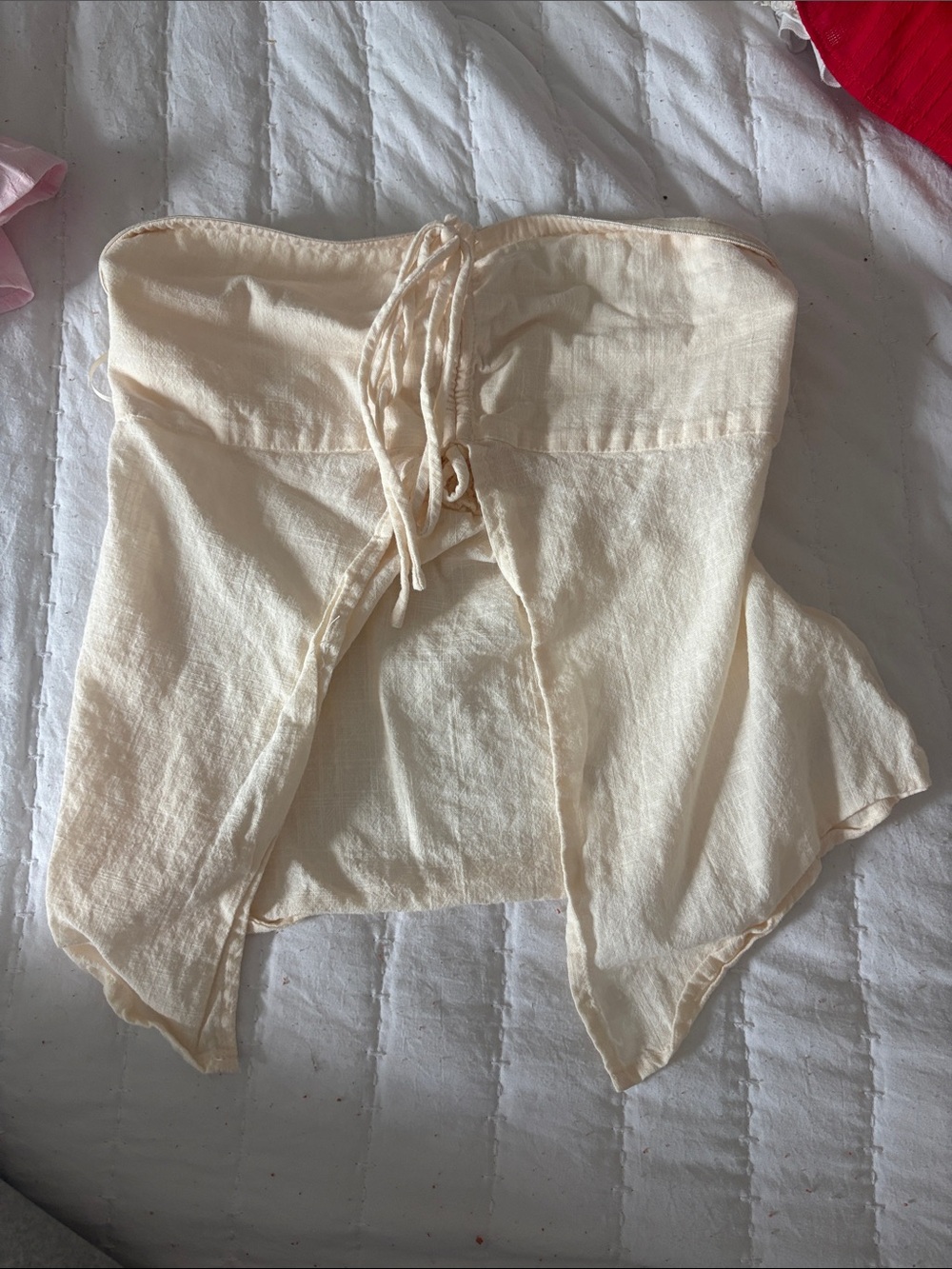 Edikted Cream Strapless Lace-Up Crop Top